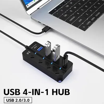 USB3.0 허브 4in1 7in1USB 분배기 2.0 USB 어댑터 멀티 포트 독립 전원 스위치 확장기 30CM 케이블